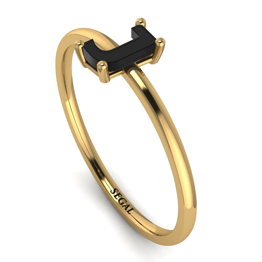 J Letter - Initial Gold Diamond Ring